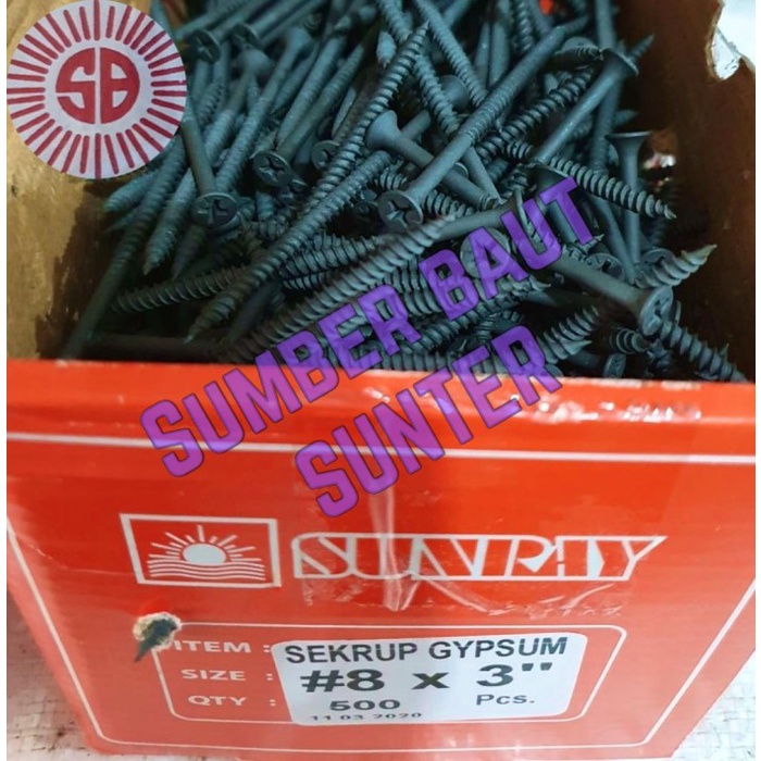 Skrup Gypsum 7,5Cm 8X3" - 1 Box Isi 500 Pcs Drywall Screw