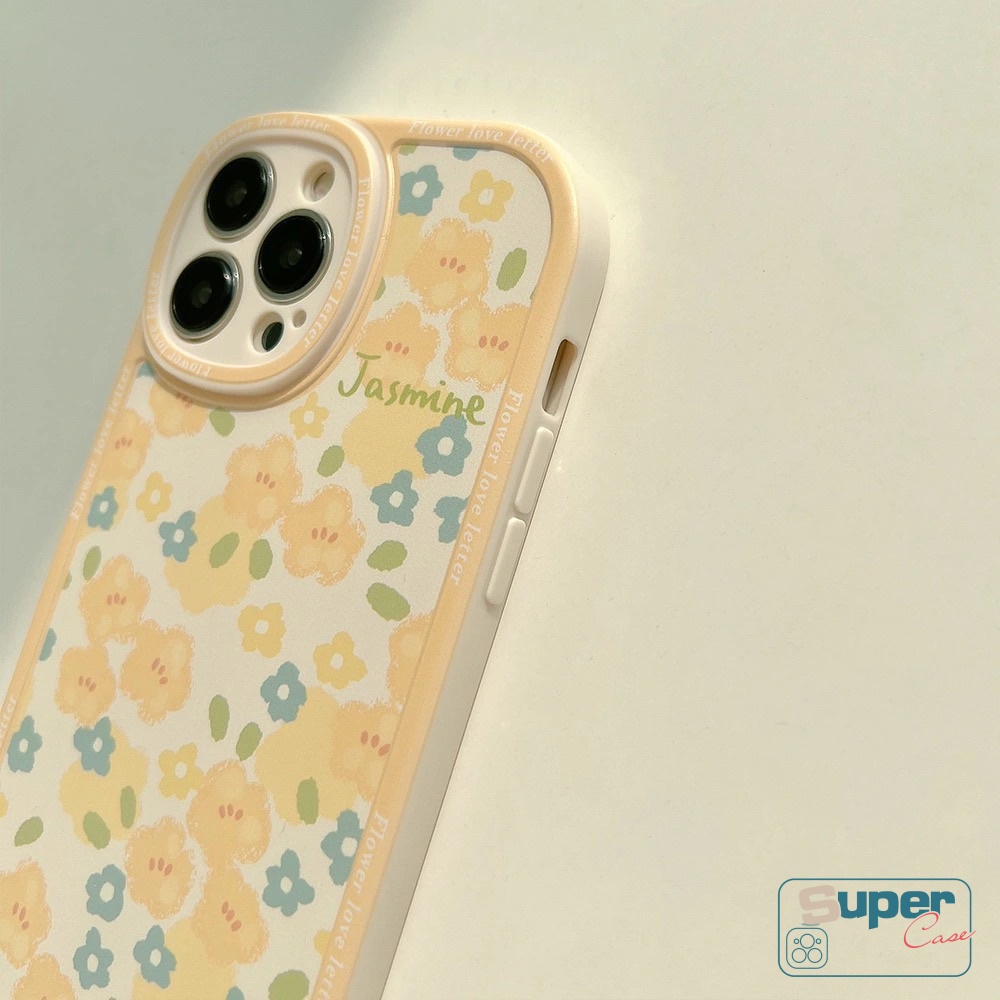 IPHONE Ins Fashion Retro Oval Segar Casing Ponsel Kompatibel Untuk Iphone14 11 XR X XS Max 13 12 11 14 Pro Max 6 6s 7 8 Plus SE 2020bunga Kuning Perlindungan Lensa Soft TPU Full Back Cover