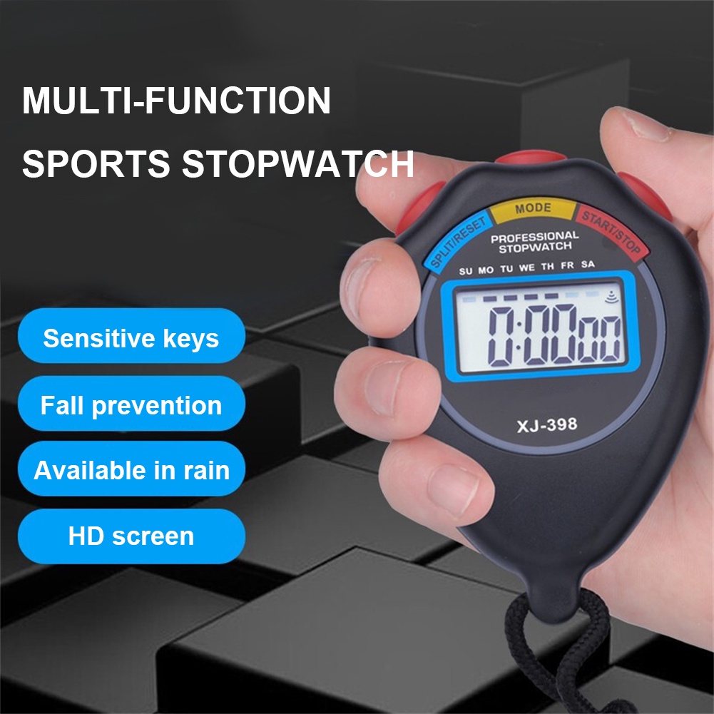 ღ Portable Handheld Olahraga Lcd Digital Stopwatch Profesional Tahan Air Timer Counter Chronograph Kompetisi Olahraga Stopwatch Alat dengan Tali