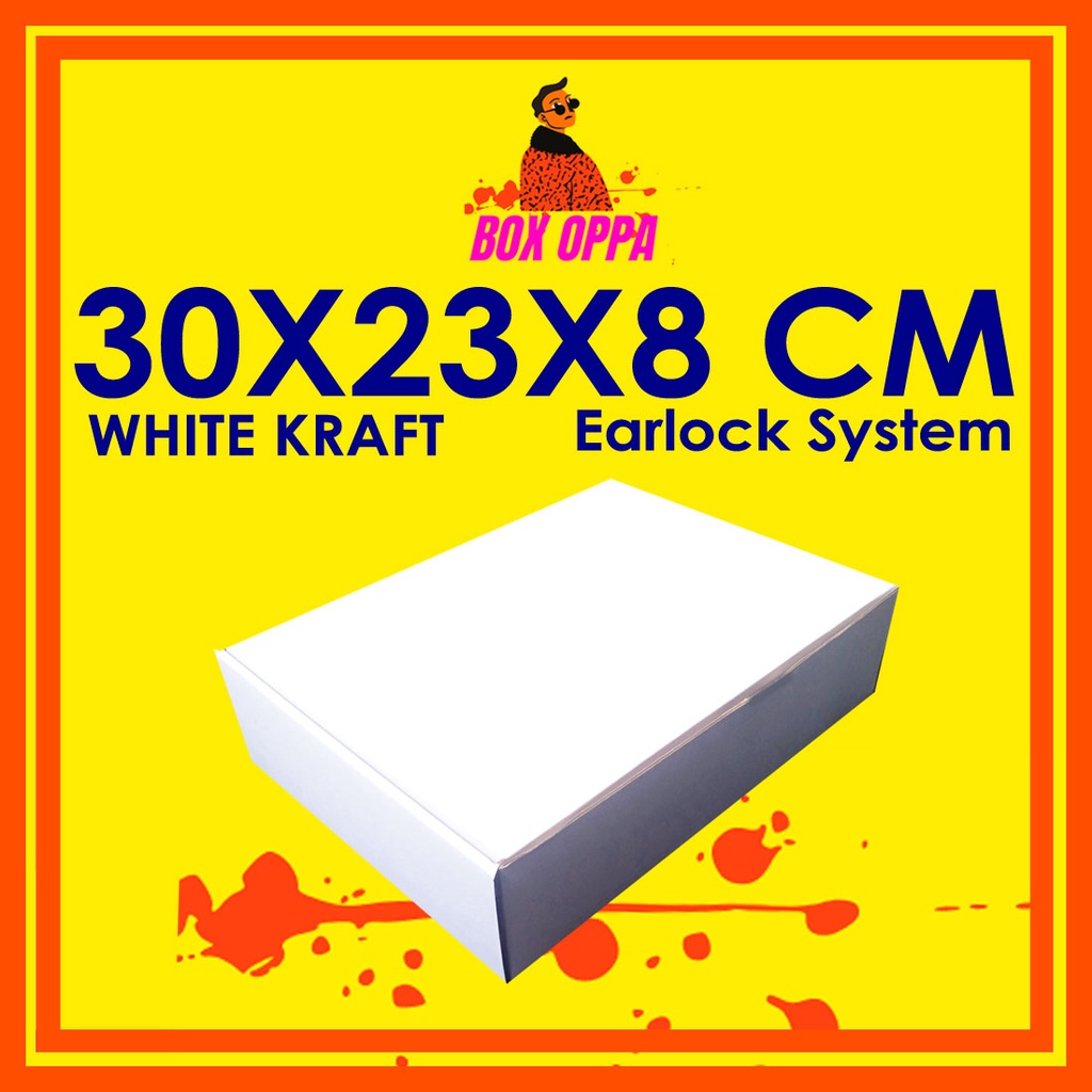 

Kardus PUTIH uk 30x23x8 cm (ECER) Die Cut Box Kotak Packing Aksesoris Baju Kue Hijab EARLOCK FULL