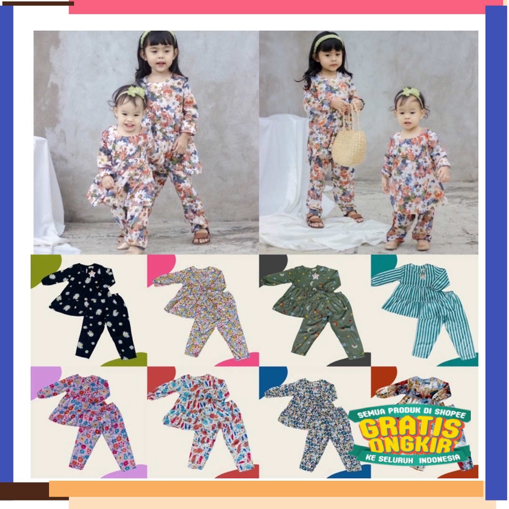 Lucu Keren Motif Polkadot BUnga KOtak / SET SENA STARKIDS - SETELAN ANAK BAHAN RAYON - SETELAN MUSLI