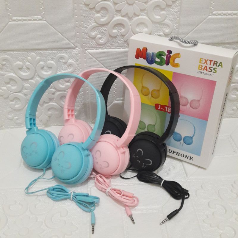 HEADSET BANDO J-18/J18 STREO HEANDPHONE / HEANDPHONE MACARON CARTON EXTRA BASS