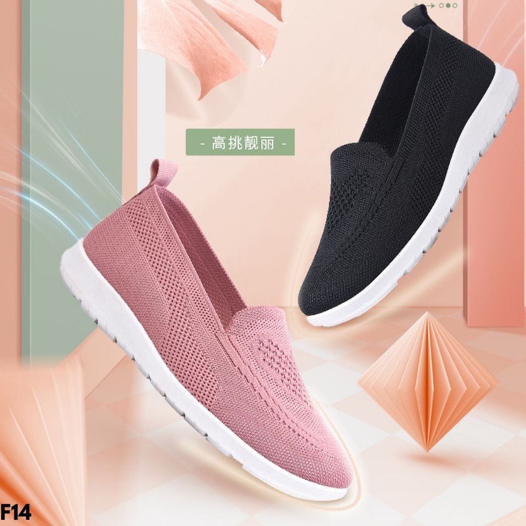SEPATU SNEAKERS TANPA TALI WANITA IMPORT ELASTIS KANVAS CASUAL NYAMAN REMAJA DEWASA KARET F14