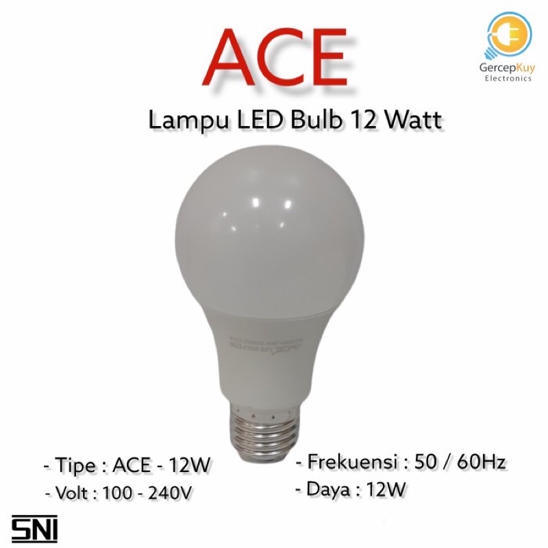 Lampu LED Bulb ACE Putih 12W / 12Watt Putih Garansi E27