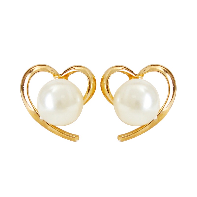 Anting Tusuk Mutiara Bentuk Hati Warna Emas Untuk Wanita
