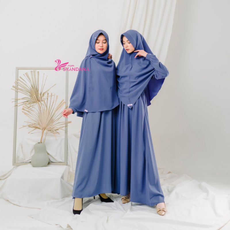 Anna Dress Denim by Hijab Syandana Biru jeans set gamis khimar kerudung bergo polos wolvis premium i
