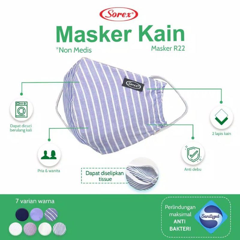 Masker Non Medis Sorex 2 Lapis Kain, Pria dan Wanita Bahan Sanitized