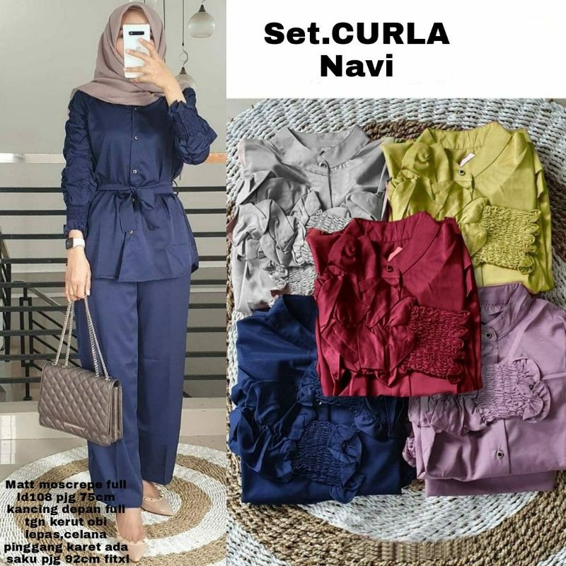 SET CELANA CURLA, MOSCREPE PREMIUM, GAMIS HIJAB MUSLIM, SETELAN