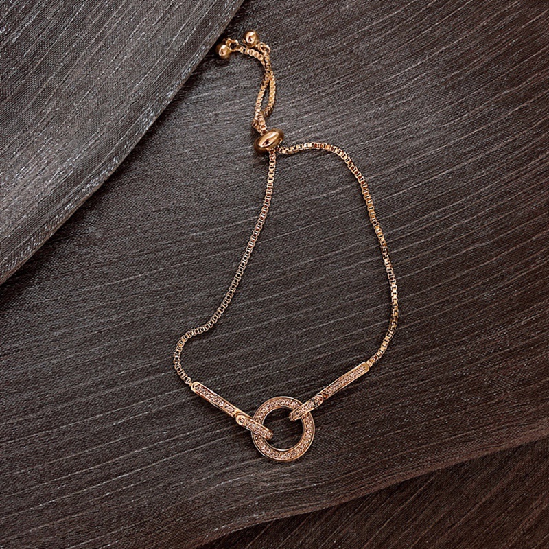 Gelang Rantai Adjustable Bentuk Bulat Geometris Bahan Zirkon Gaya Korea Untuk Wanita