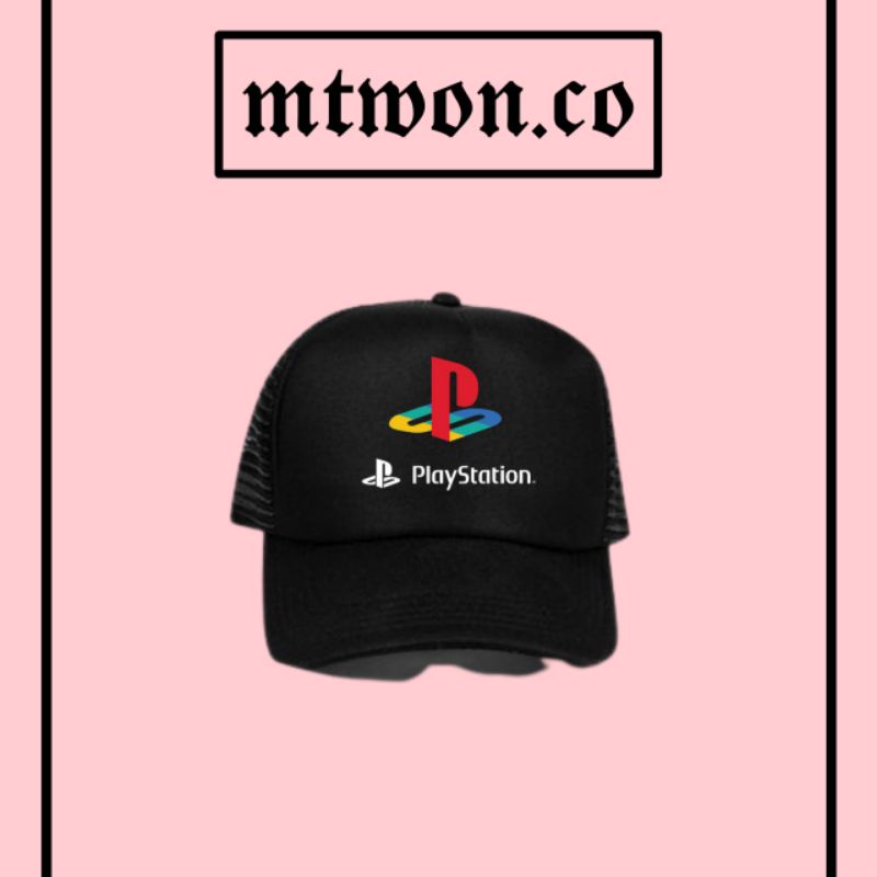 Snapback Topi PLAYSTATION logo / Trucker jaring hitam baseball caps pria wanita man women beanis bar
