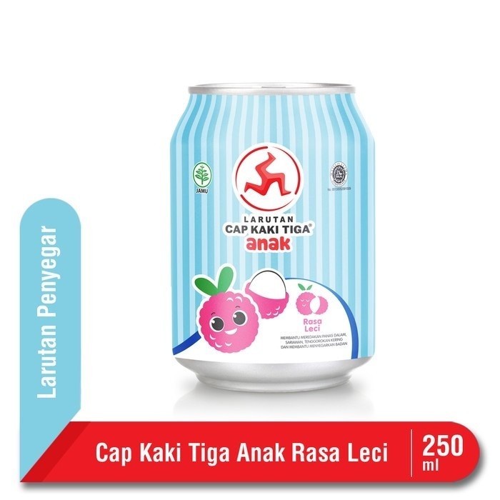

Larutan Cap Kaki Tiga Anak Minuman Larutan Penyegar Anak Kaleng 250ml - leci