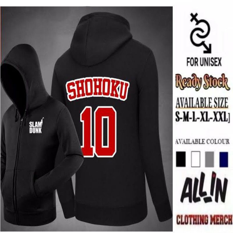 JAKET ZIPPER SLAM DUNK SHOHOKU 10 VOLLEY BALL CLUB (BLACK)