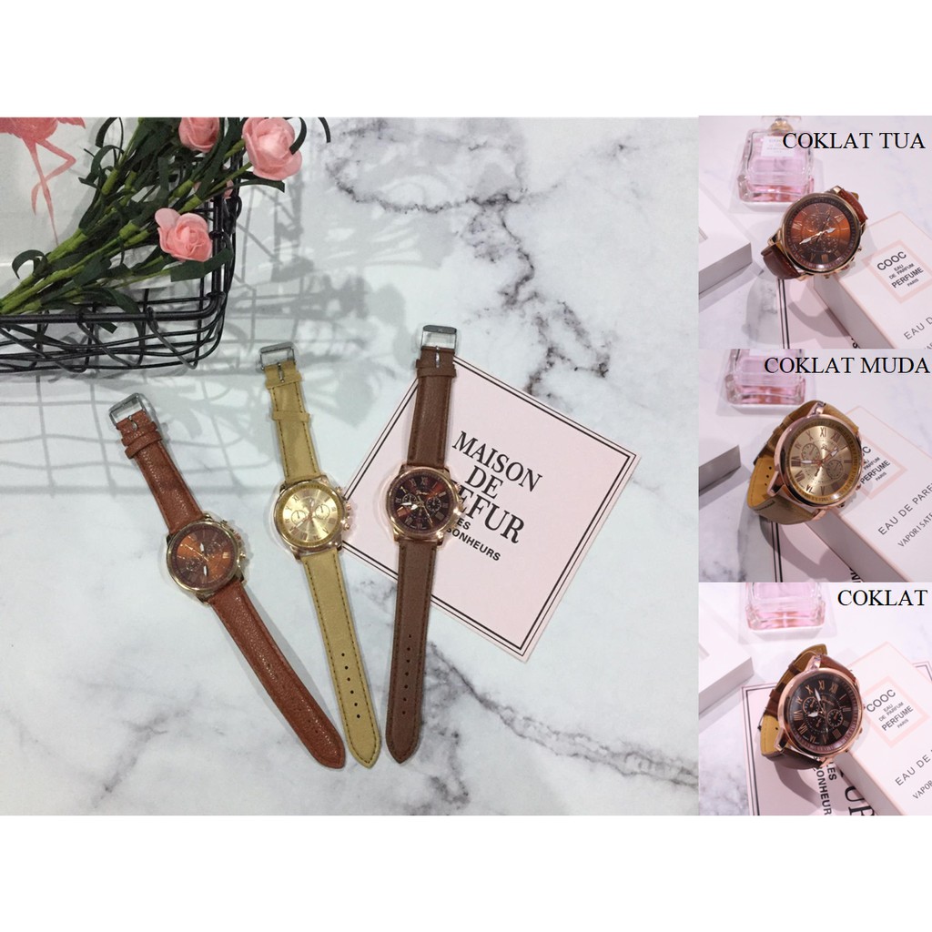 ELBER J100 Jam Tangan Kasual Fashion Leather Analog Quartz Fashion Wanita Murah-2