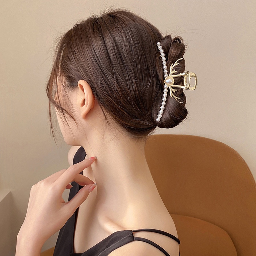 Jepit Rambut Ponytail Bahan Alloy Aksen Mutiara Dan Berlian Imitasi Gaya Korea Untuk Wanita