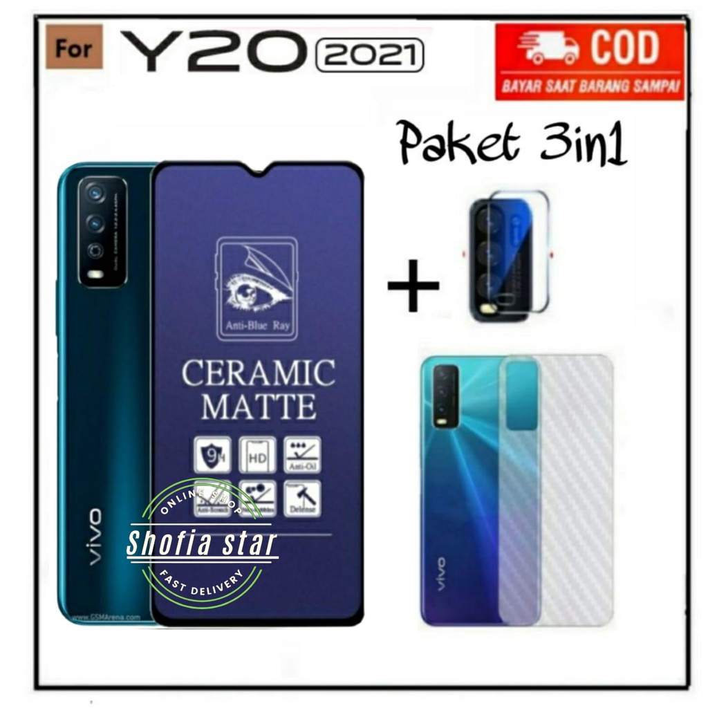 3IN1 TEMPERED GLASS MATTE BLUE LIGHT VIVO Y20 Y12S Y20 SG Y20A Y20S Y20G Y12 ANTI RADIASI FULL COVER