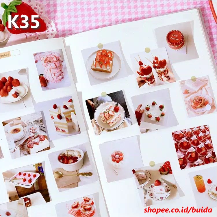 K35 Stiker Aesthetic Sticker Strawberry Cake Cakes Tart dekorasi Hiasan buku jurnal Baking scrapbook