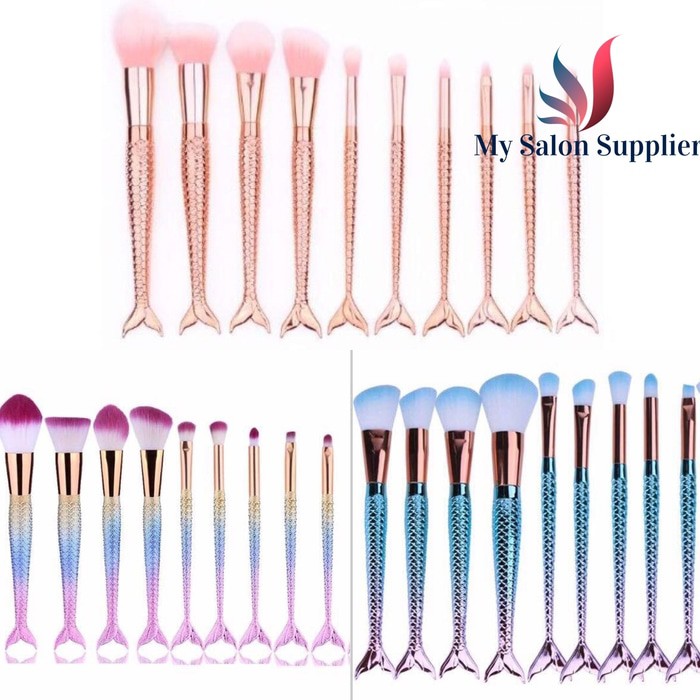 Kuas Make Up Brush Set Mermaid Ekor Ikan isi 10