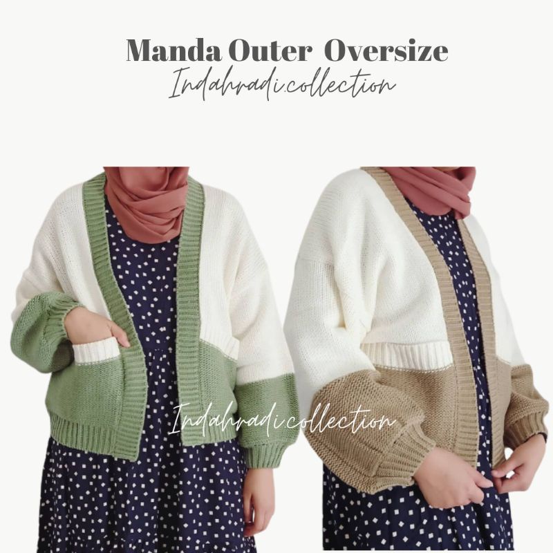 MANDA OUTER BAJU CARDY 2 TONE CARDIGAN Pakaian Rajut Wanita Atasan Rajut Wanita Fashion Rajut Wanita