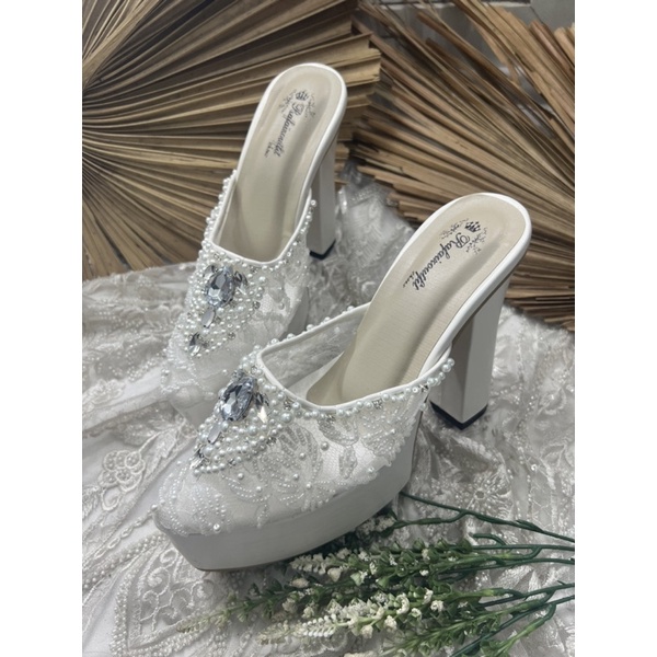 sepatu wanita wedding  syekinah putih 12cm tahu