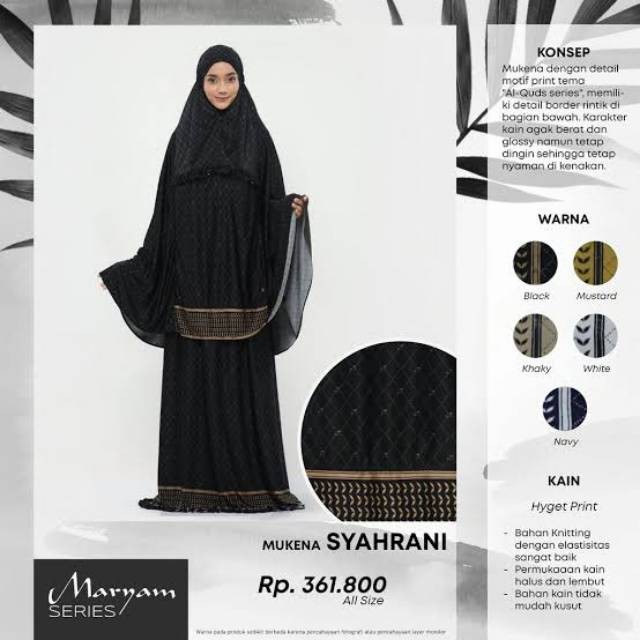 Mukena Rabbani Hyget Print Syahrani/Mukena Jersey Polos Motif Adem/Mukena Dewasa Jumbo Hitam Putih