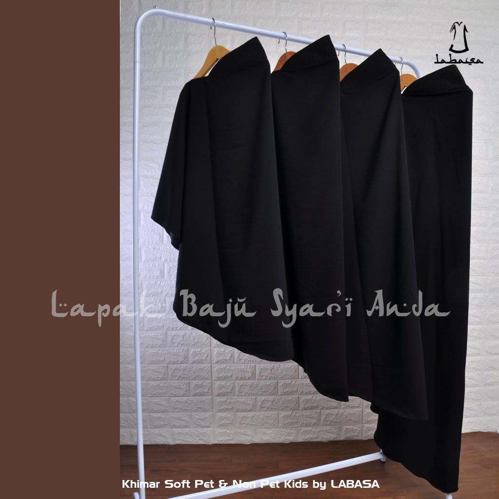 Labasa Jilbab Khimar Anak Syari Pet &amp; Non Pet Hitam Polos &amp; Aneka Warna