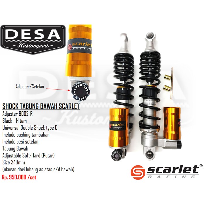FREE Ongkir Shock Belakang Tabung Bawah Hitam 340mm Scarlet