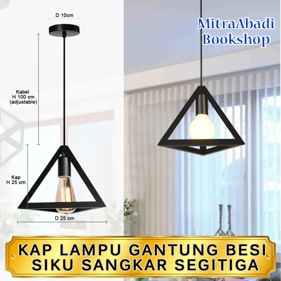 Kap Lampu Gantung Besi Siku Sangkar Segitiga Cafe Vintage Edison