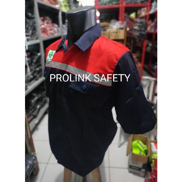 SERAGAM BAJU SAFETY LENGAN PENDEK MERAH NAVY RESLETING