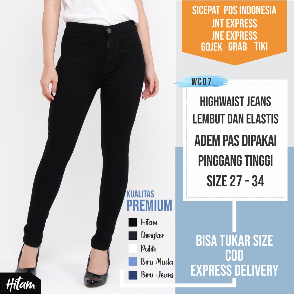 Highwaist Jeans  Hitam  Celana  Panjang atas pinggang wanita 