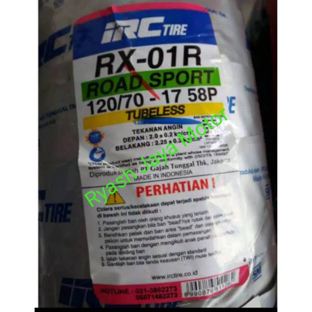 Ban tubeless IRC RX-01R 120/70-17 for Vixion/New/R 15/R 25/Mega pro new/Ninja/Byson/CBR 150R/CB 150R