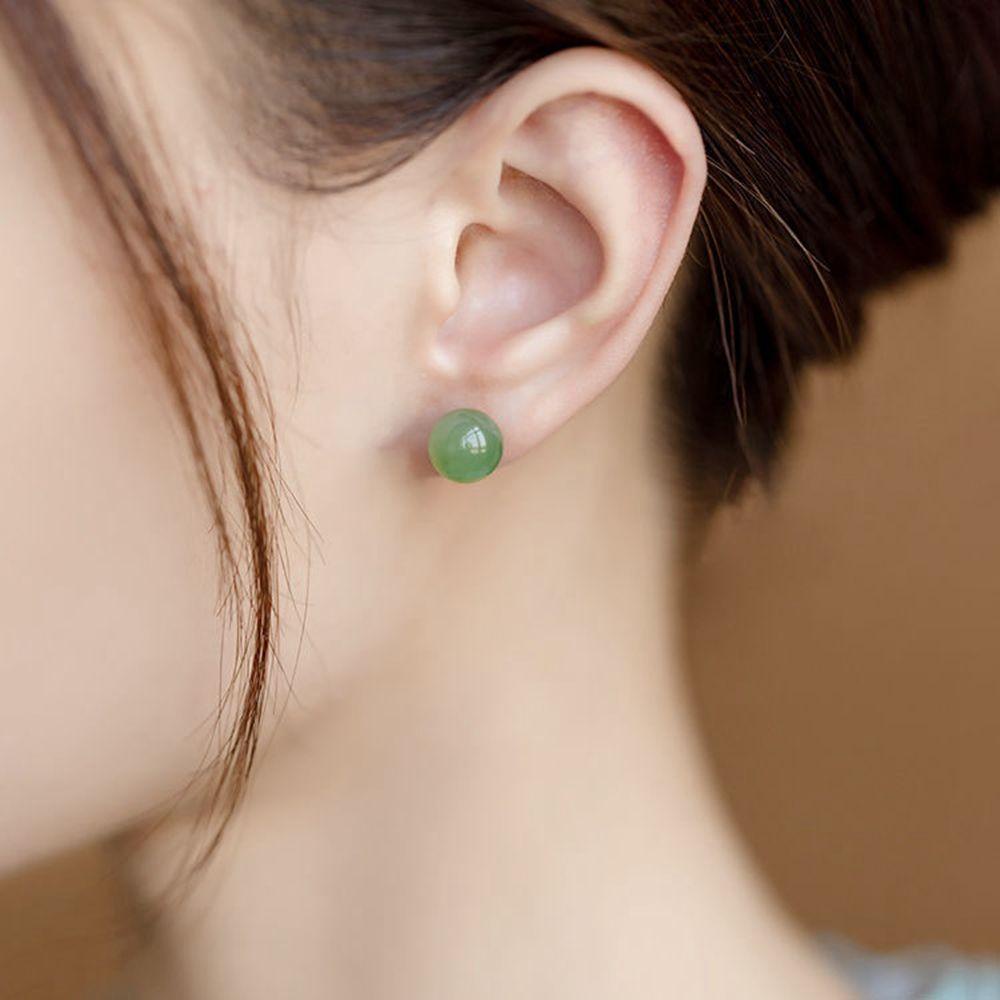 Mxbeauty Hetian Anting Giok Wanita Geometri Manis Bulat Gaya Cina Perhiasan Hijau Anting Perempuan