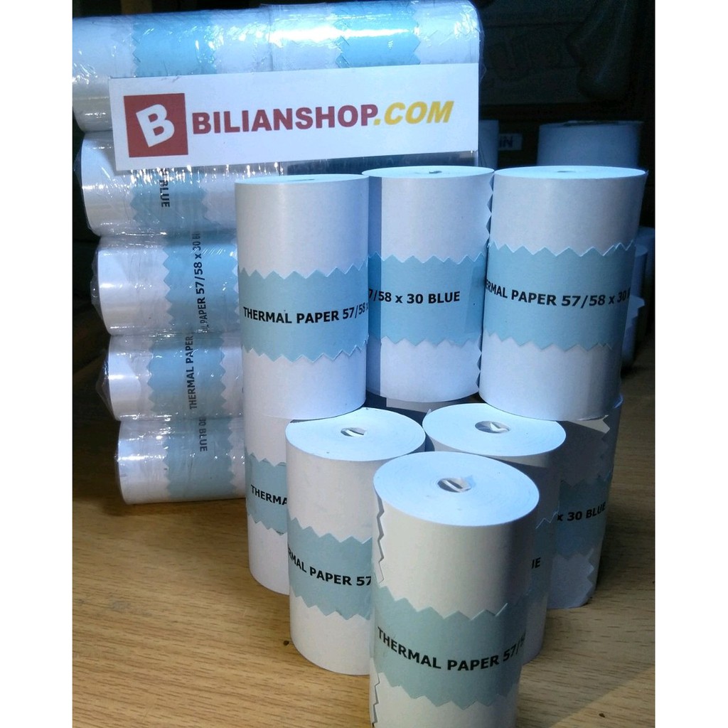 

Kertas Kasir Struk Paper Roll 58x30mm 57x30mm Cetak Biru THERMAL POS Mini Printer Bluetooth Android