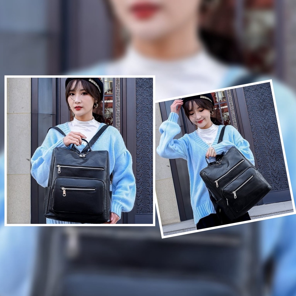 TAS RANSEL WANITA KULIT HITAM SANDRA TA483B5 BACKPACK CEWEK KOREA IMPORT BESAR SEKOLAH KULIAH KERJA GENDONG PUNGGUNG BATAM BRANDED PREMIUM REMAJA KEKINIAN