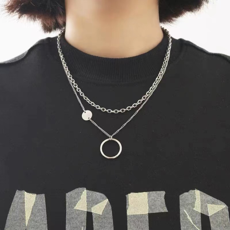 Kalung Rantai Model Double Layer Bahan Titanium Steel Untuk Sweater