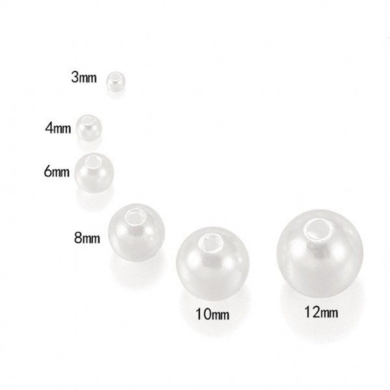 3-12mm White Beige Plastic Straight Hole Round Imitation Pearl For DIY Costume Jewelry