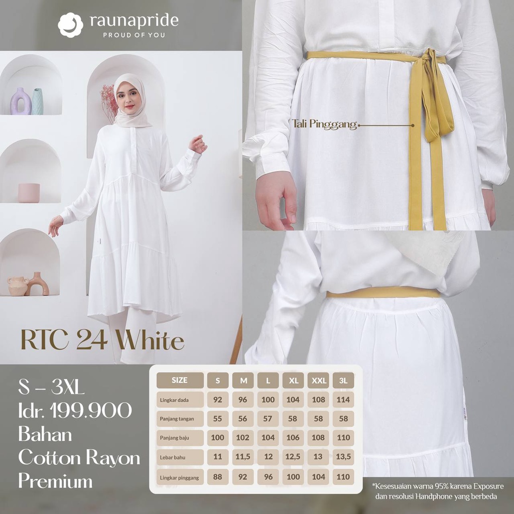 Gamis Rauna RTC 24 White / Fashion Muslim Rauna Terbaru