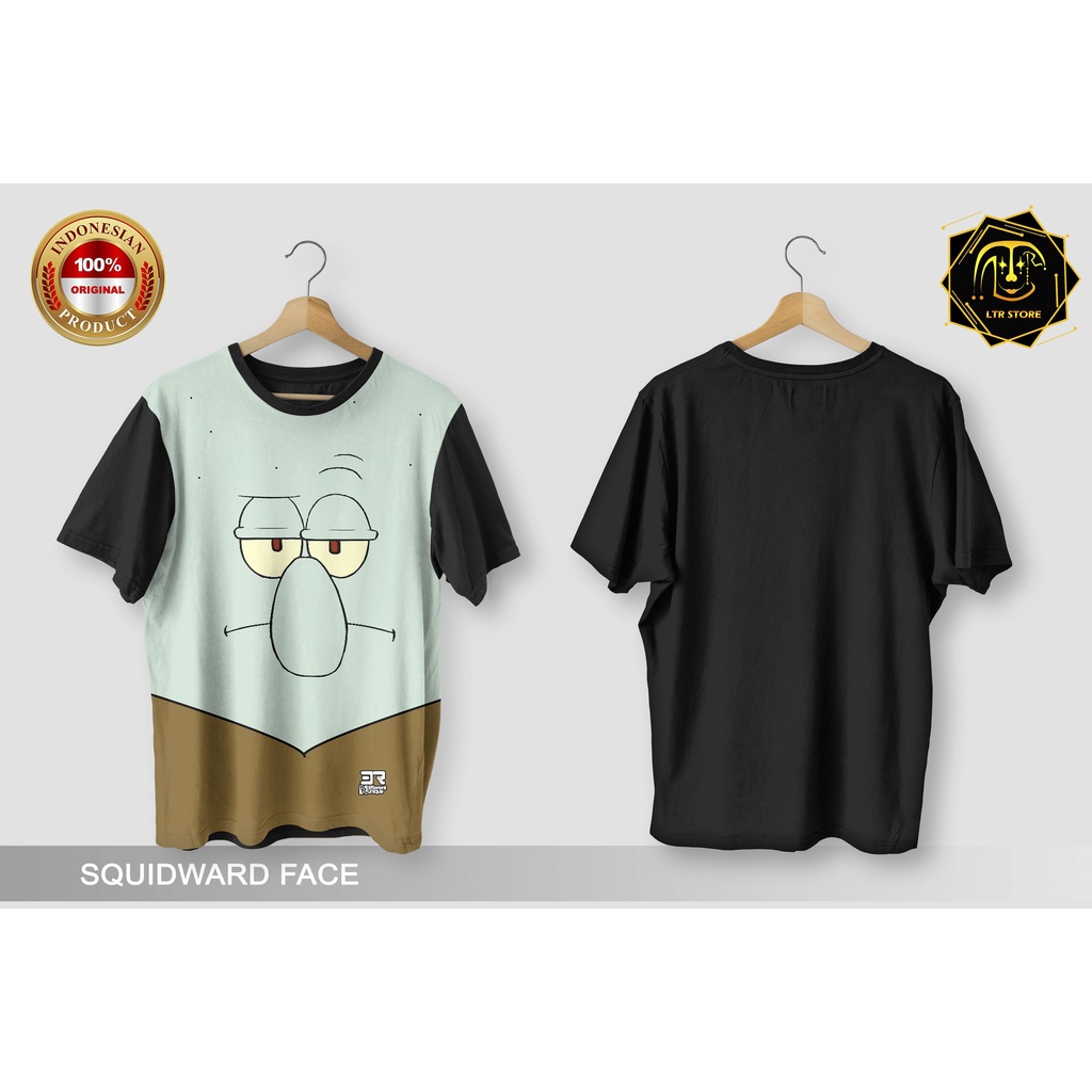 [ BAYAR DI TEMPAT ] BAJU PRINTING GAMBAR KARTUN SPONGEBOB SQUAREPANTS SQUIDWARD FACE - KAOS DISTRO O