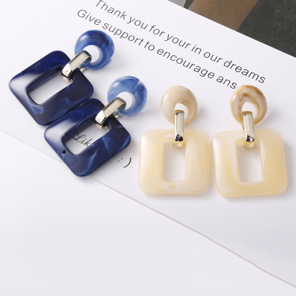 Hu Hu Hu Hu Hu Alat Bantu Pasang Kacamata♡ Anting Tusuk Gantung Statement Bahan Resin Desain Persegi Geometri Untuk Wanita