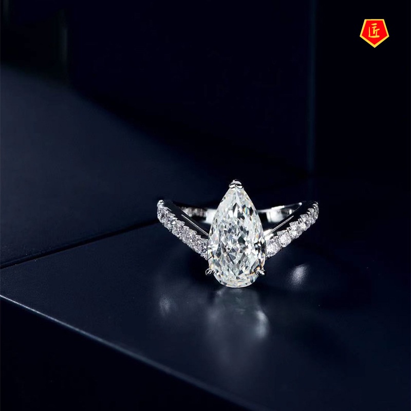 [Ready Stock]Shining Water Drop Single Diamond Moissanite Ring