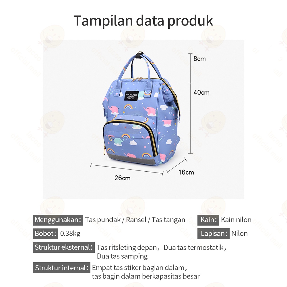 Lacoo Multifungsi diaper bag kartun Tas Perlengkapan bayi tahan air