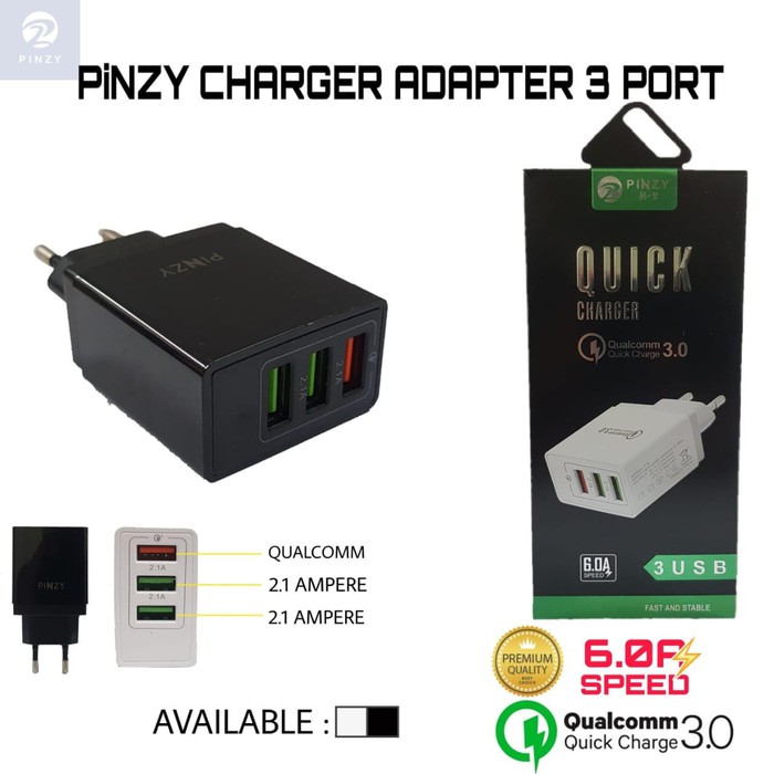 PINZY Adapter 3 port Usb Superfast Charger T19 Series Support Qualcomm