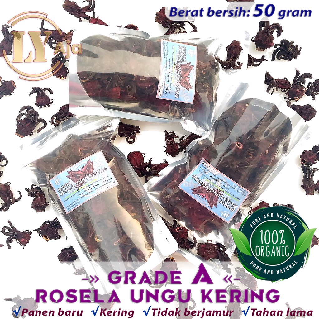 Teh Bunga Rosela UNGU Kering 50 Gram Rosella Roselle Grade A Premium LY Aja 50 Gr Herbal Pelangsing Diet