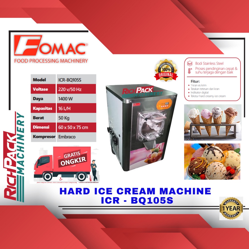 Fomac ICR-BQ105S Hard Ice Cream Machine Mesin Pembuat Es Cream