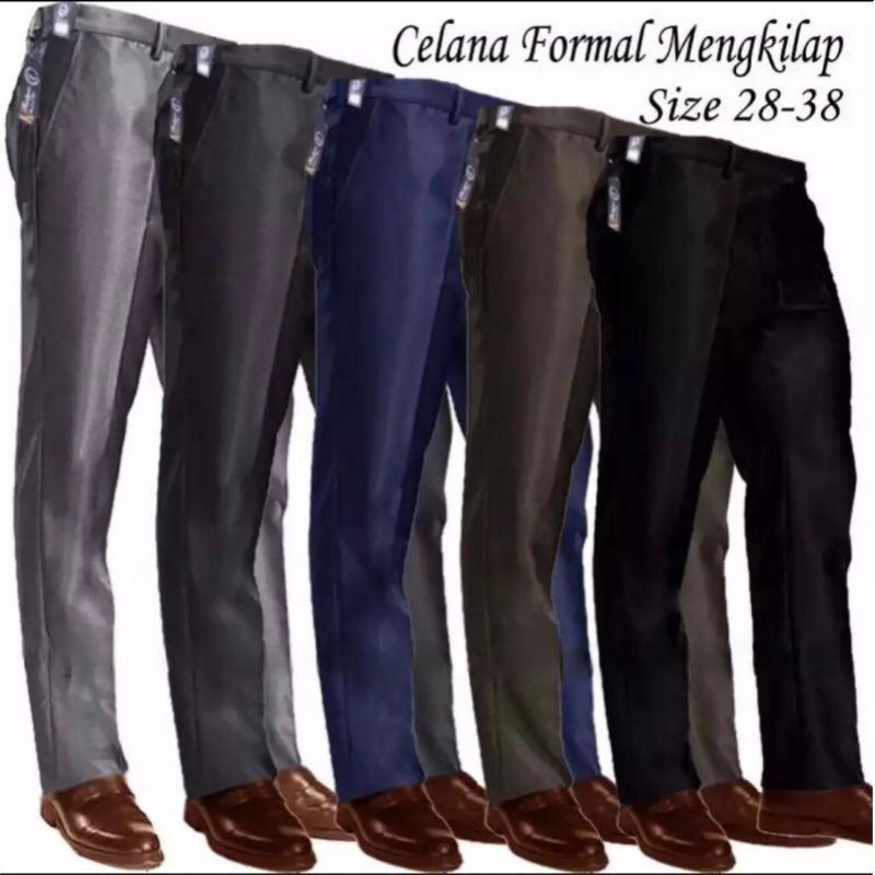 Celana Kantor Mengkilap Pria 28 34 Bahan Metallic Celana Formal Masa Kini Realpict Keren Celana Kerja Harian