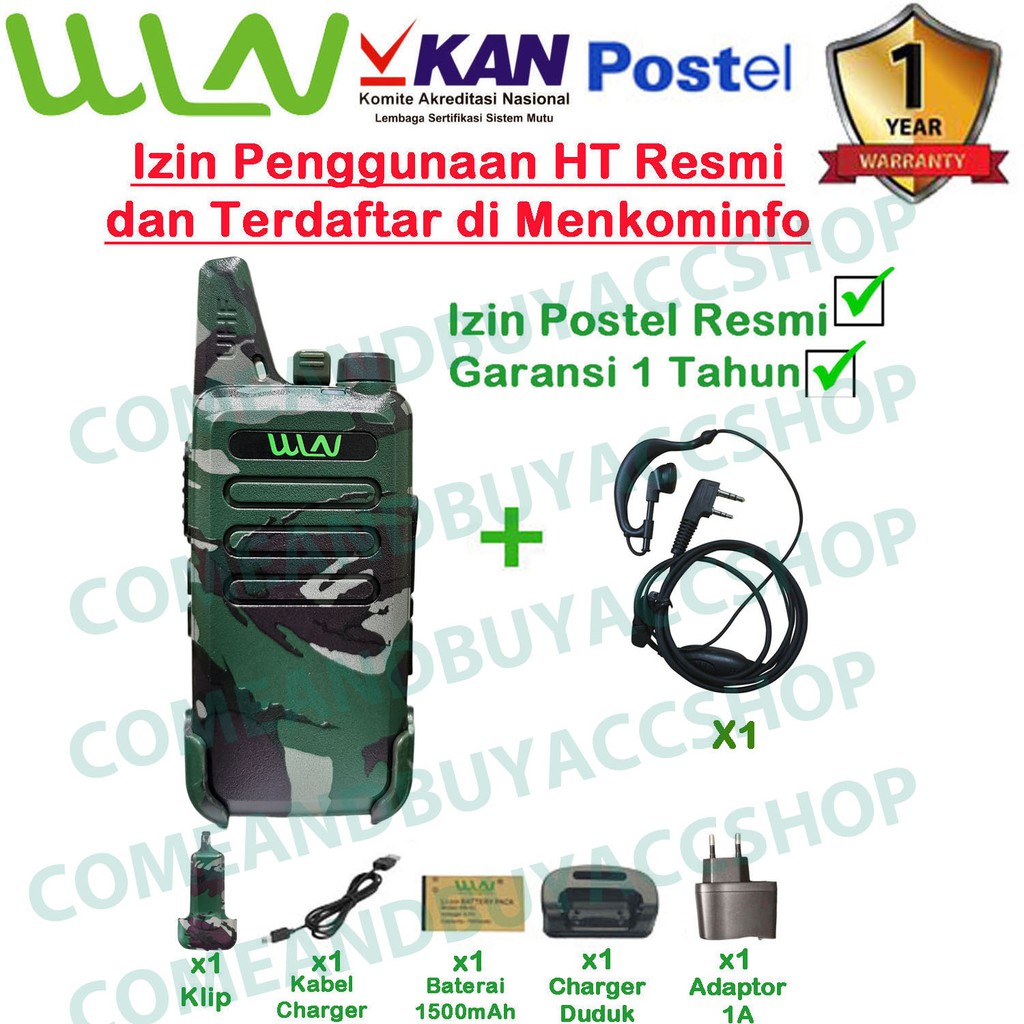 Paket STANDAR SATUAN HT WLN Two-Way Radio - LORENG HIJAU ARMY 2 KD-C1