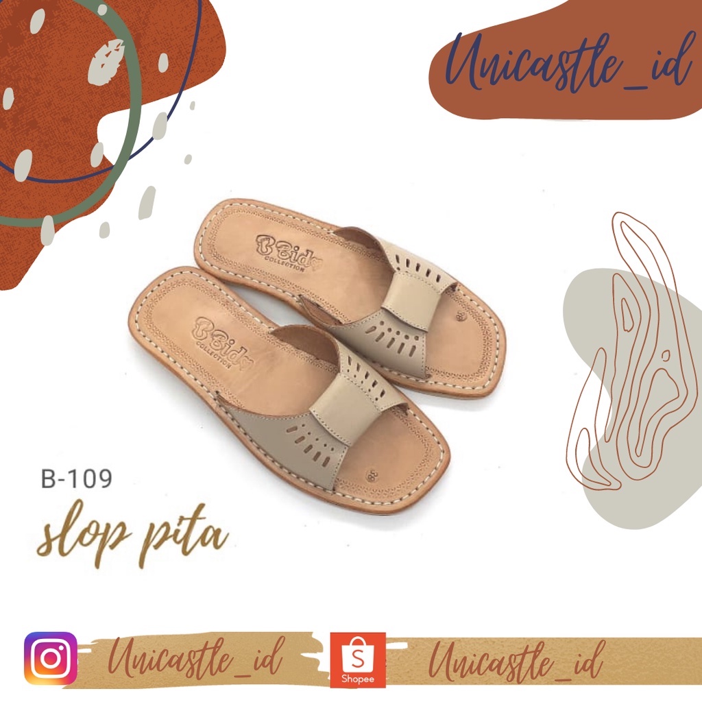 Sandal Mojang Slop Pita | terompah modern | Sandal wanita aesthetic leather kulit asli | Sandal kera