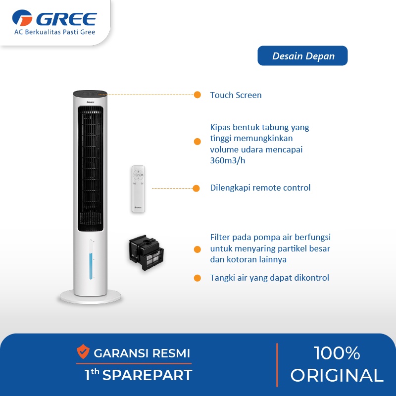 GREE Tower Fan Air Cooler dengan Generator Anion - Humidifier -  Penyejuk - Kapasitas 4 Liter - Model GTA-ACOOL4