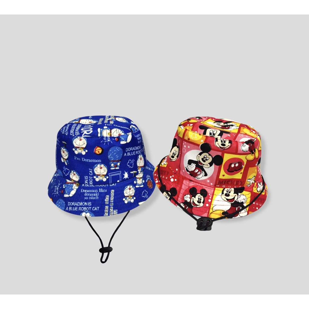 Topi Anak Perempuan Laki Laki Cowok Cewek 2 3 4 5 6 7 8 Tahun Bucket Hat Anak 1 FFD OOTD Fashion Anak Cowo Cewe Kecil Umur Balita Kado Kids Aksesoris Kepala Anak Lucu 1-Doraemon mickey Tali