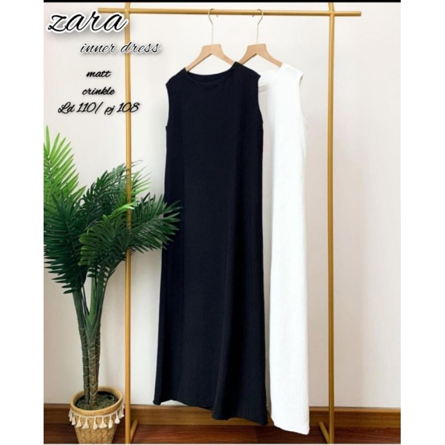 zara inner dress tanpa lengan bahan crinkle