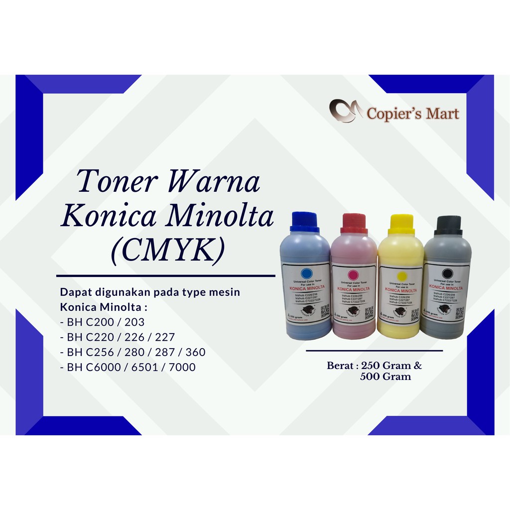 TONER WARNA MESIN FOTOCOPY KONICA MINOLTA BIZHUB C226 287 CYAN MAGENTA YELLOW BLACK